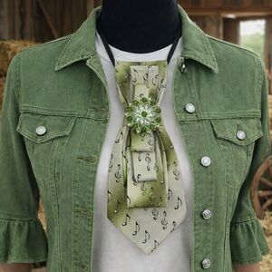 OOAK Bass Birdie Musical Necktie Necklace Brilliant Gems Brooch Premier Necklace